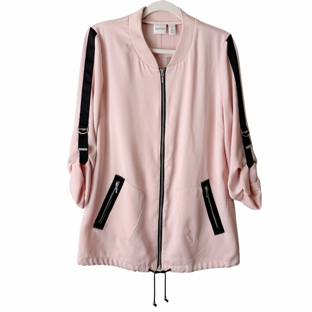 Zenergy Chico’s | Oversized Bomber Jacket Full Zip Pockets Paris Pink Medium - Picture 3 of 10